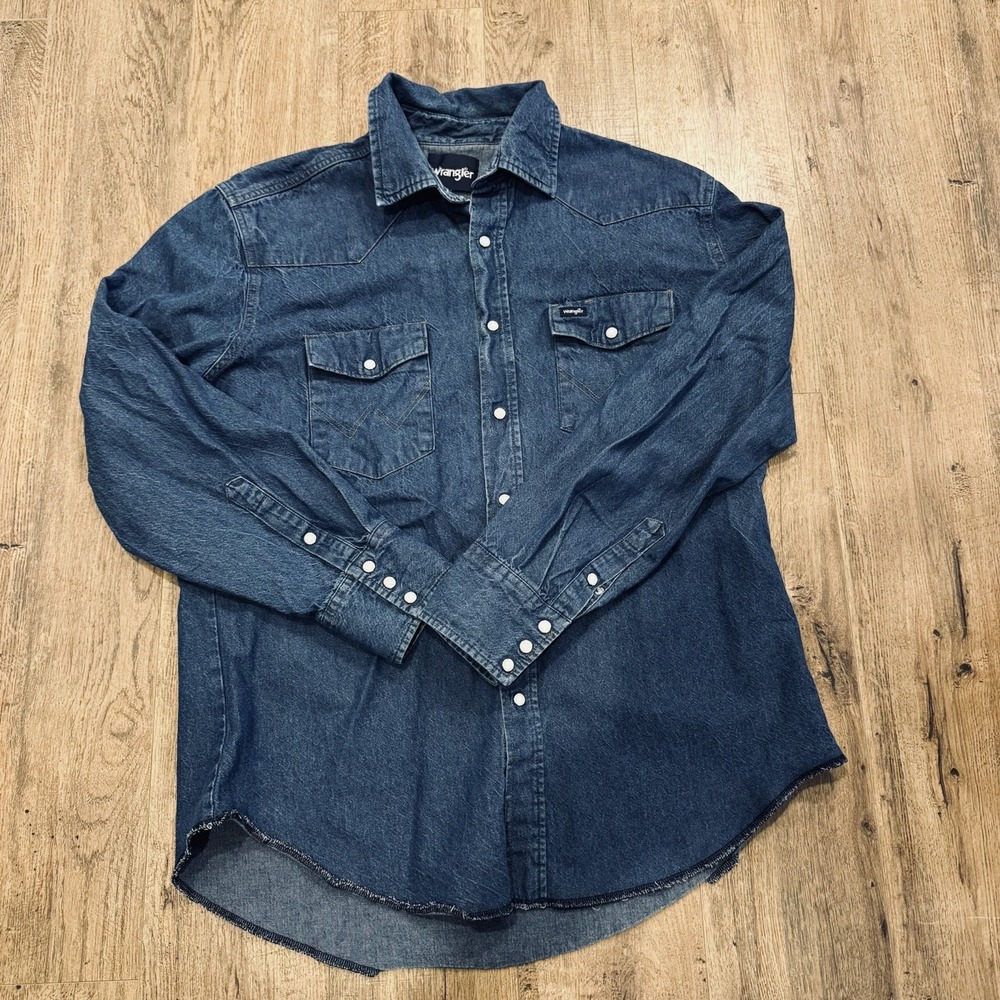 Wrangler Cowboy Cut Denim Shirt Mens Size XL Pearl Snap Western